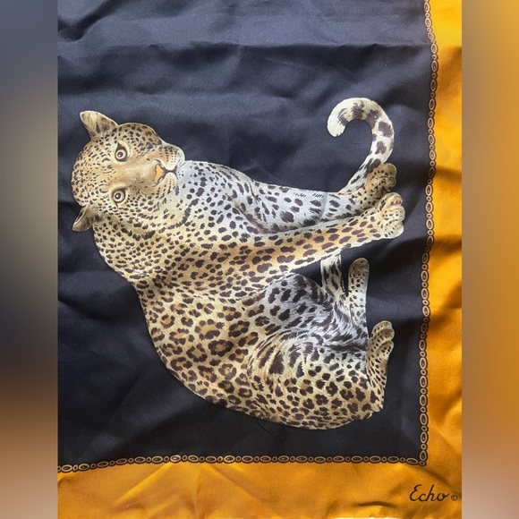 Echo Leopard Scarf Hand Rolled Hem Vintage - Picture 2 of 10